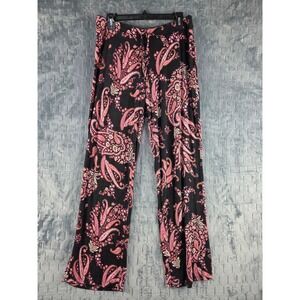 Tommy Bahama Sleepwear Pant Women Large Black Pink Paisley Floral Wide Leg Pajam